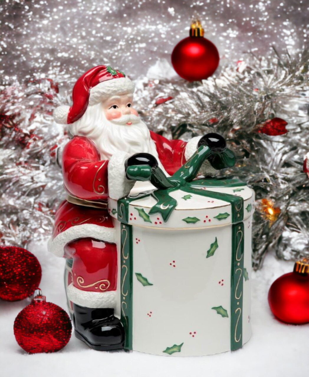 Ceramic Santa Claus Opening Gift Cookie Jar, Home Décor, Gift for Her, Gift for Mom, Kitchen Décor, Christmas Décor